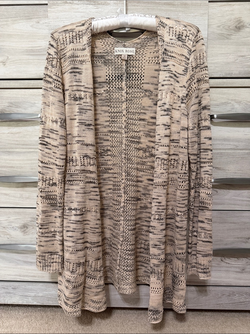 Knox Rose Cream and Black Marled Open-Front Long Sleeve Cardigan